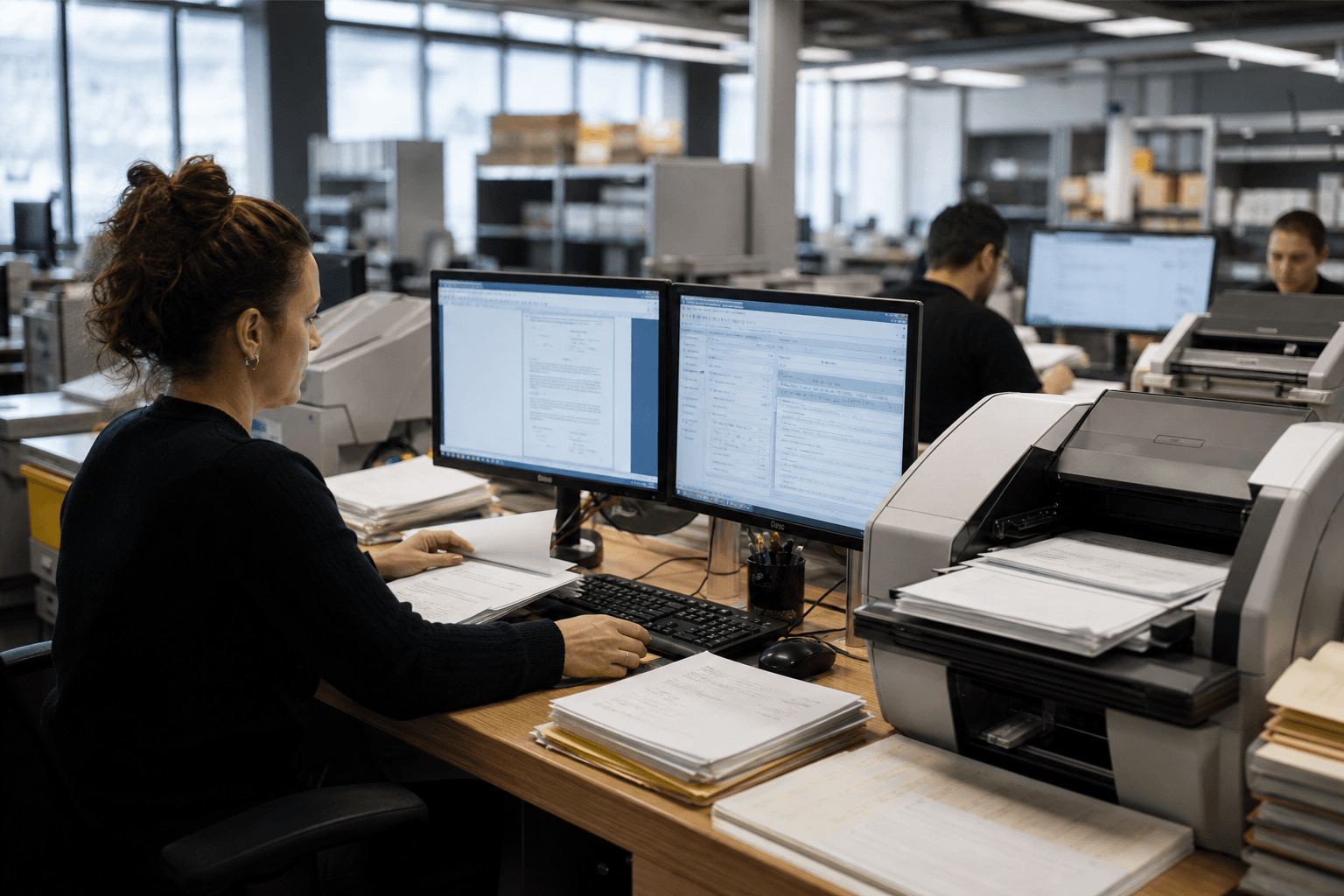 Business services operations team coordinating shared service workflows