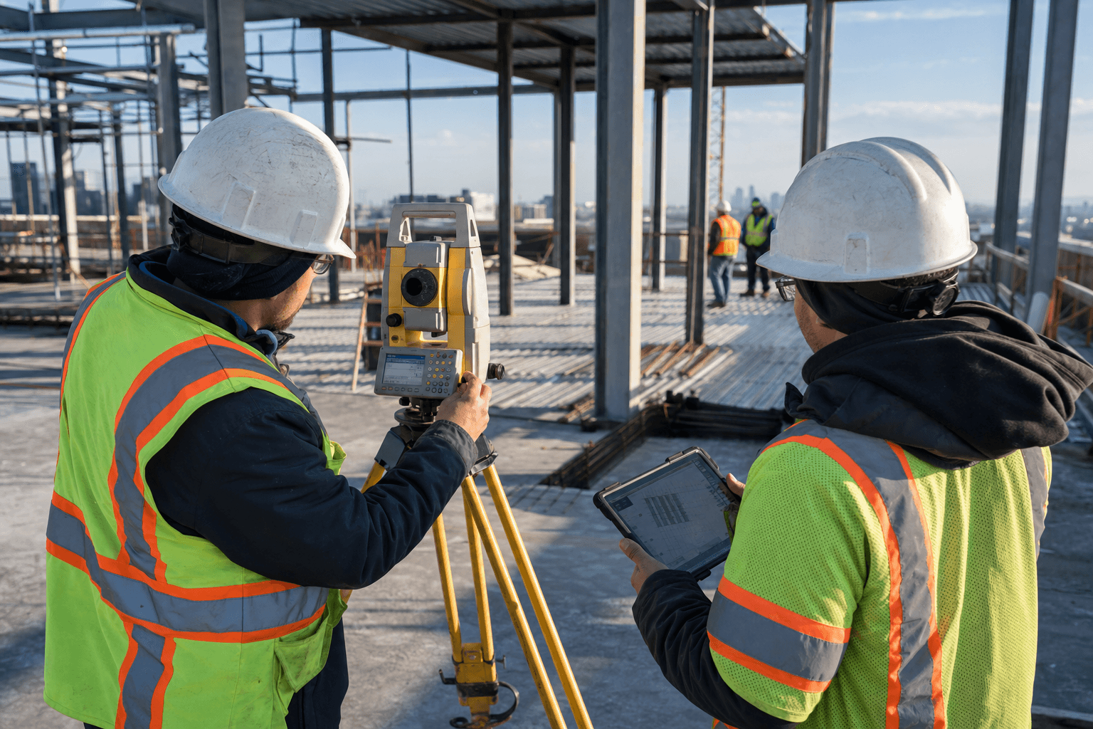 Construction professionals coordinating workforce and operations priorities
