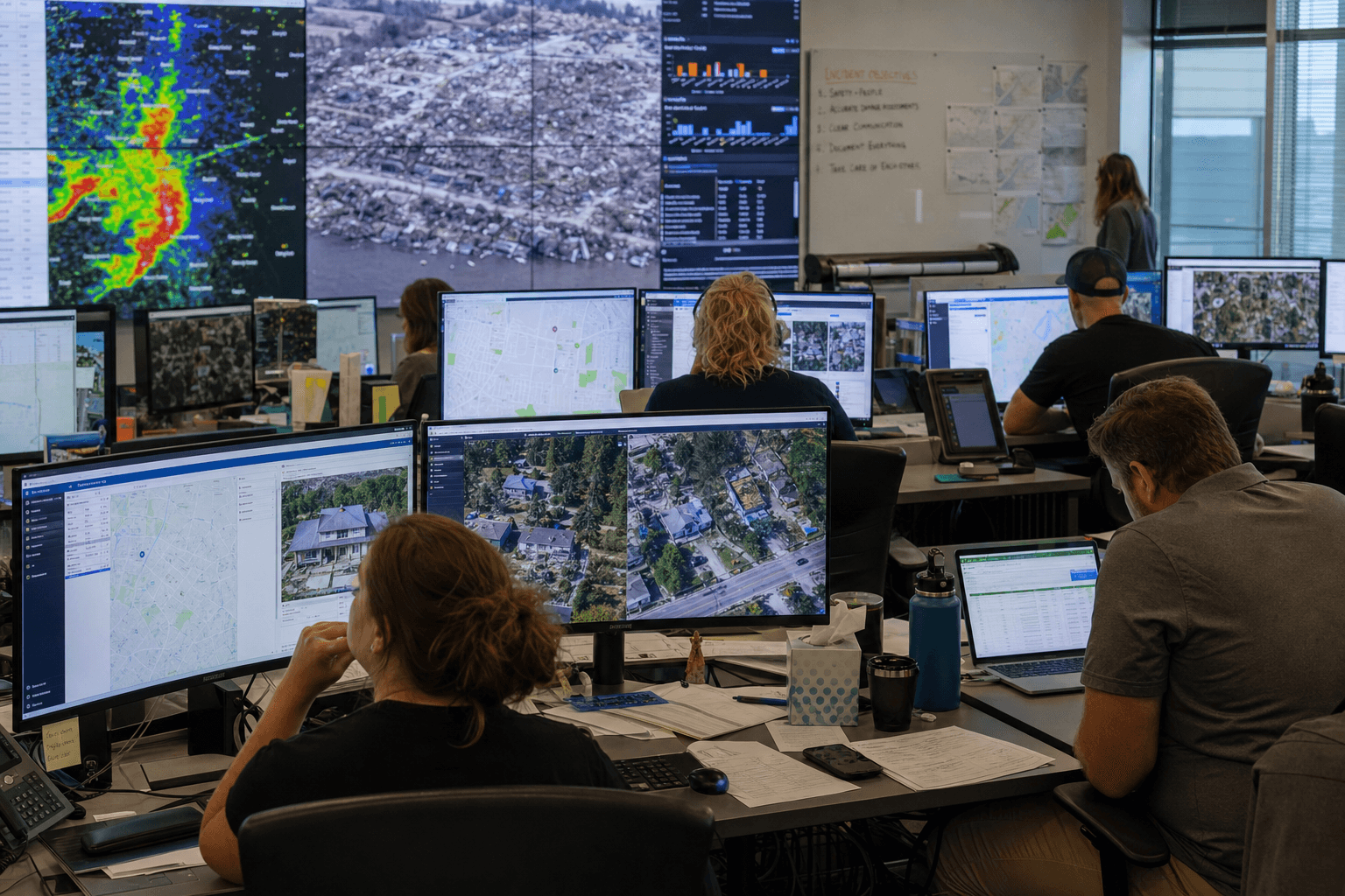 Insurance professionals coordinating workforce and operations priorities