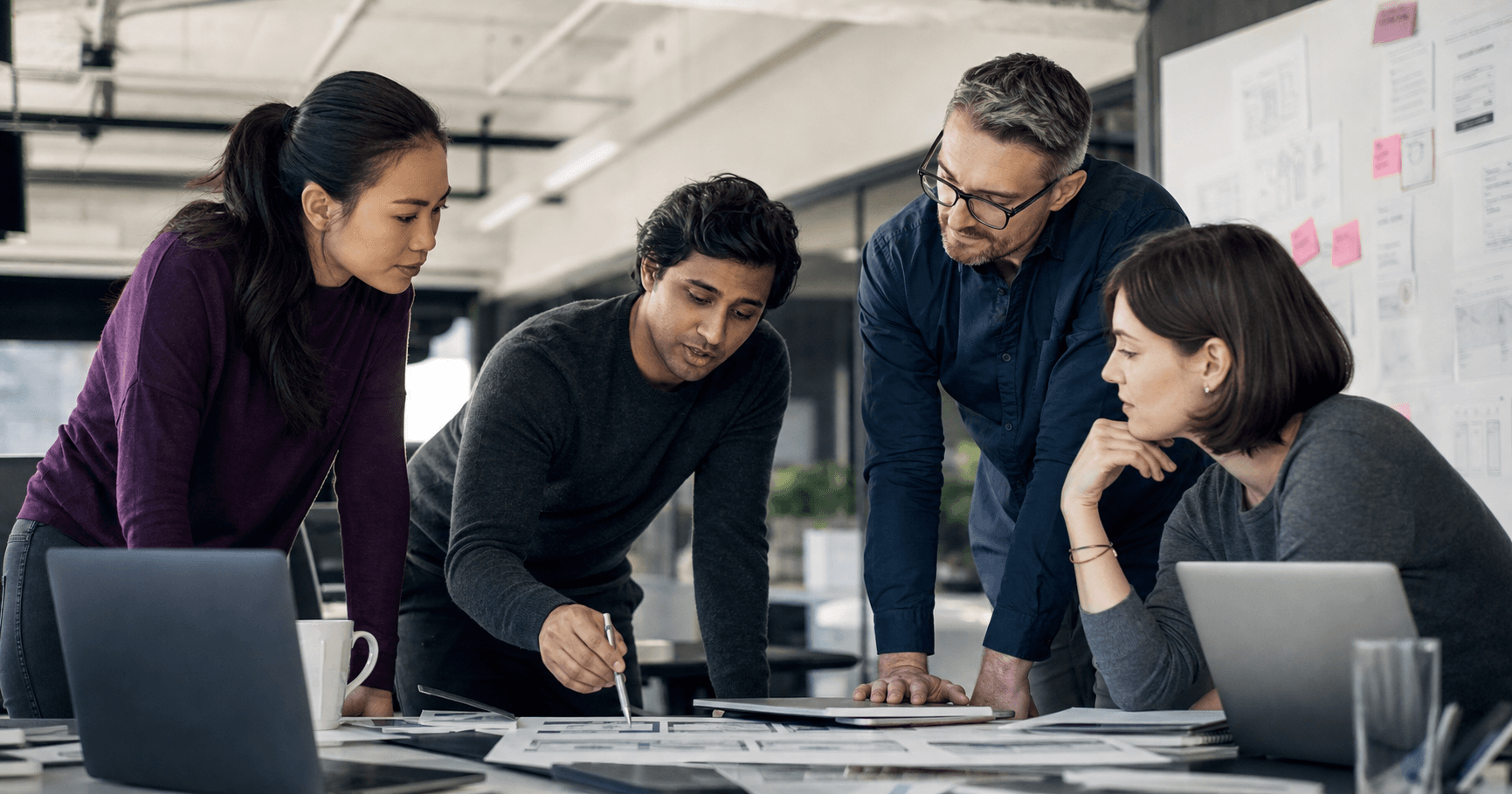 Application development team collaborating on a product roadmap