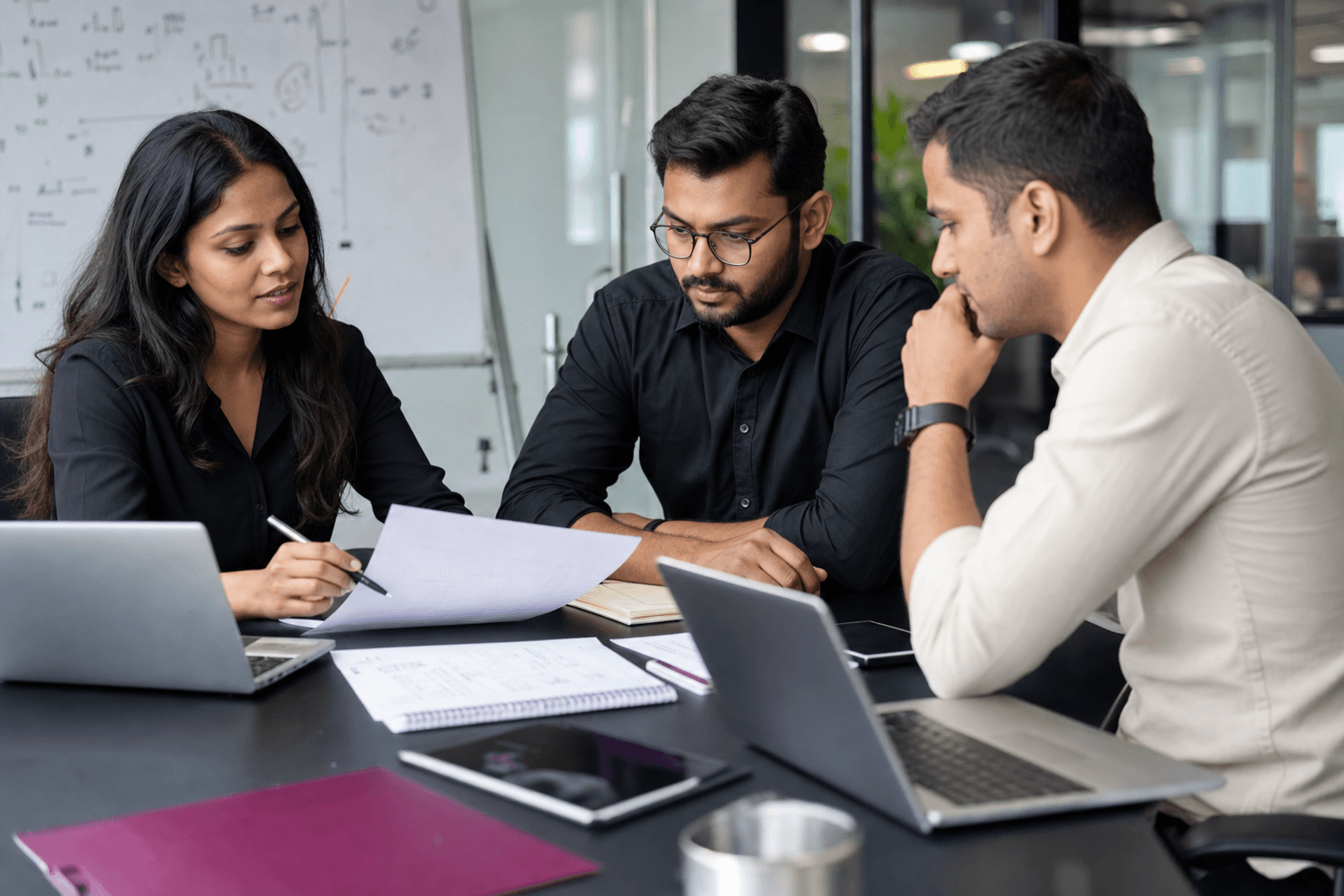 Technical hiring team reviewing shortlist and interview priorities