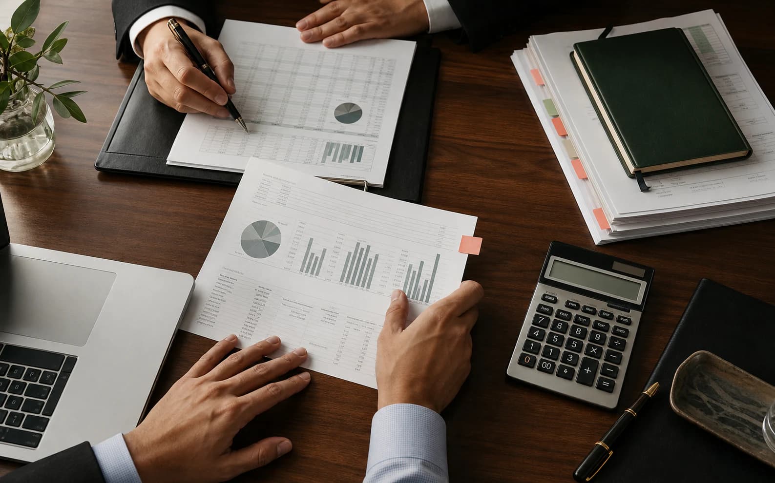 Finance professionals reviewing reporting workpapers and controls