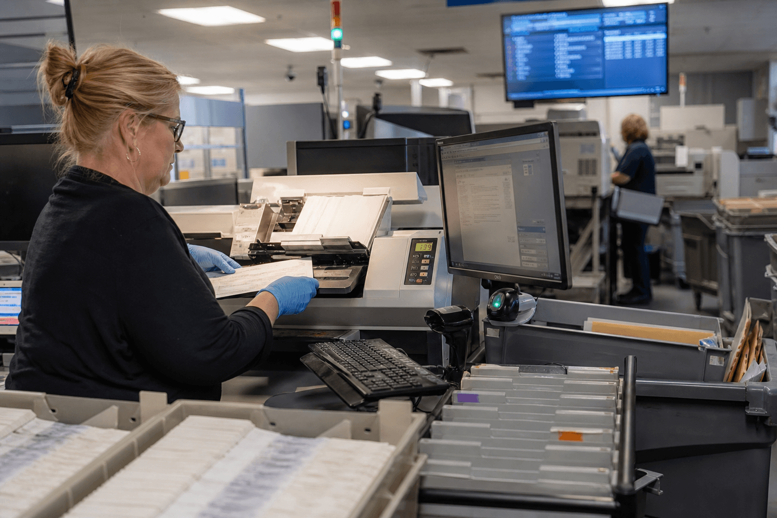 Business services operations team coordinating shared service workflows