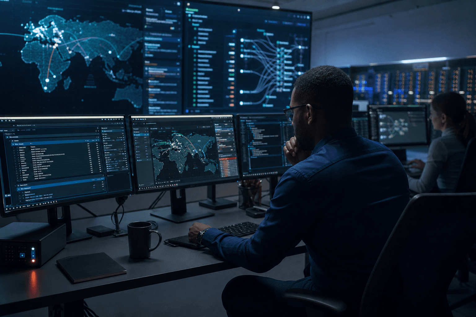 Cybersecurity professionals coordinating workforce and operations priorities
