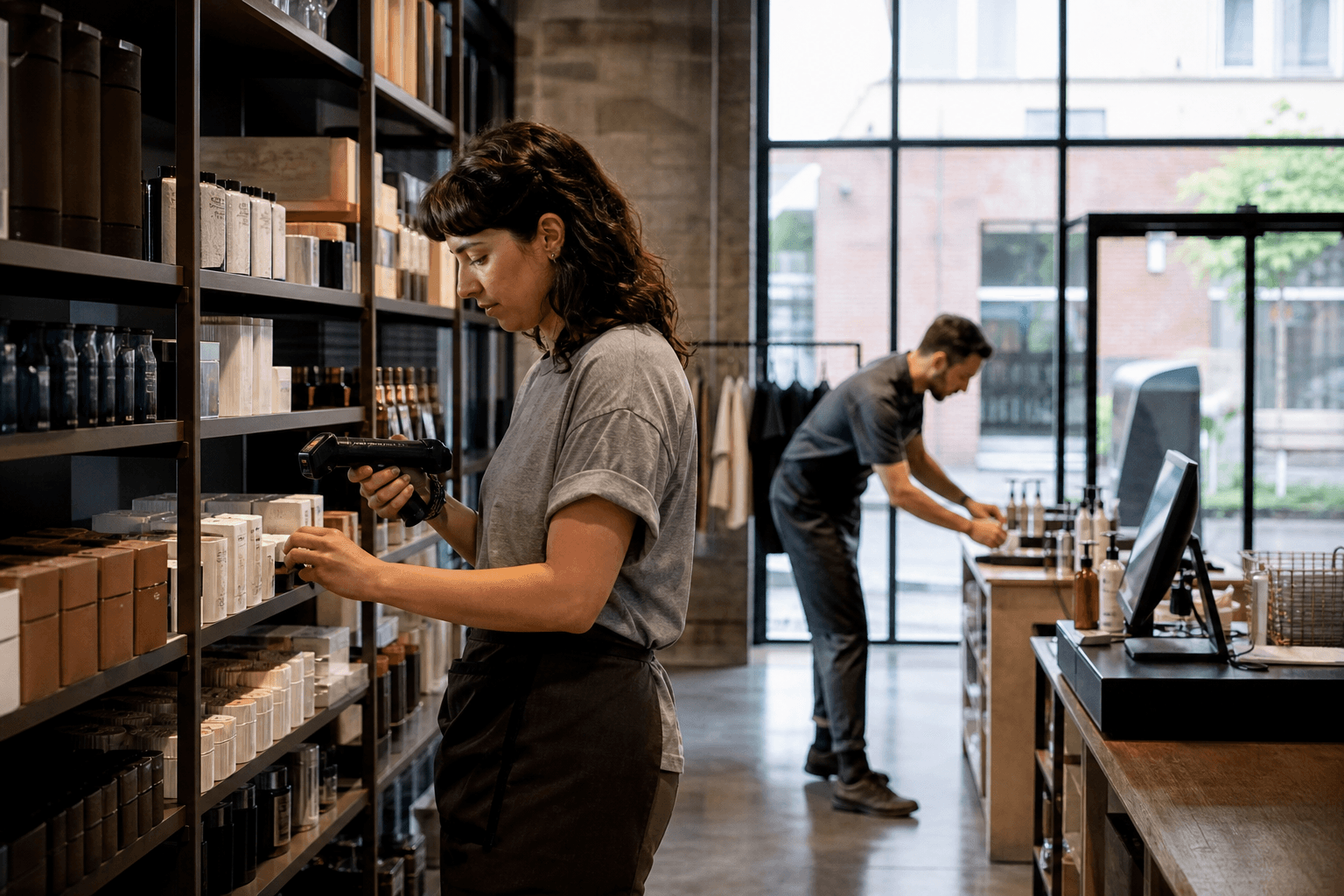 Retail operations team reviewing inventory and store merchandising in a modern retail environment